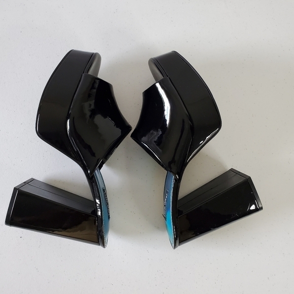 Nine West Jilie Platform Mules Size 10 Open Toe Patent Leather High Heel Sandal - Picture 3 of 16